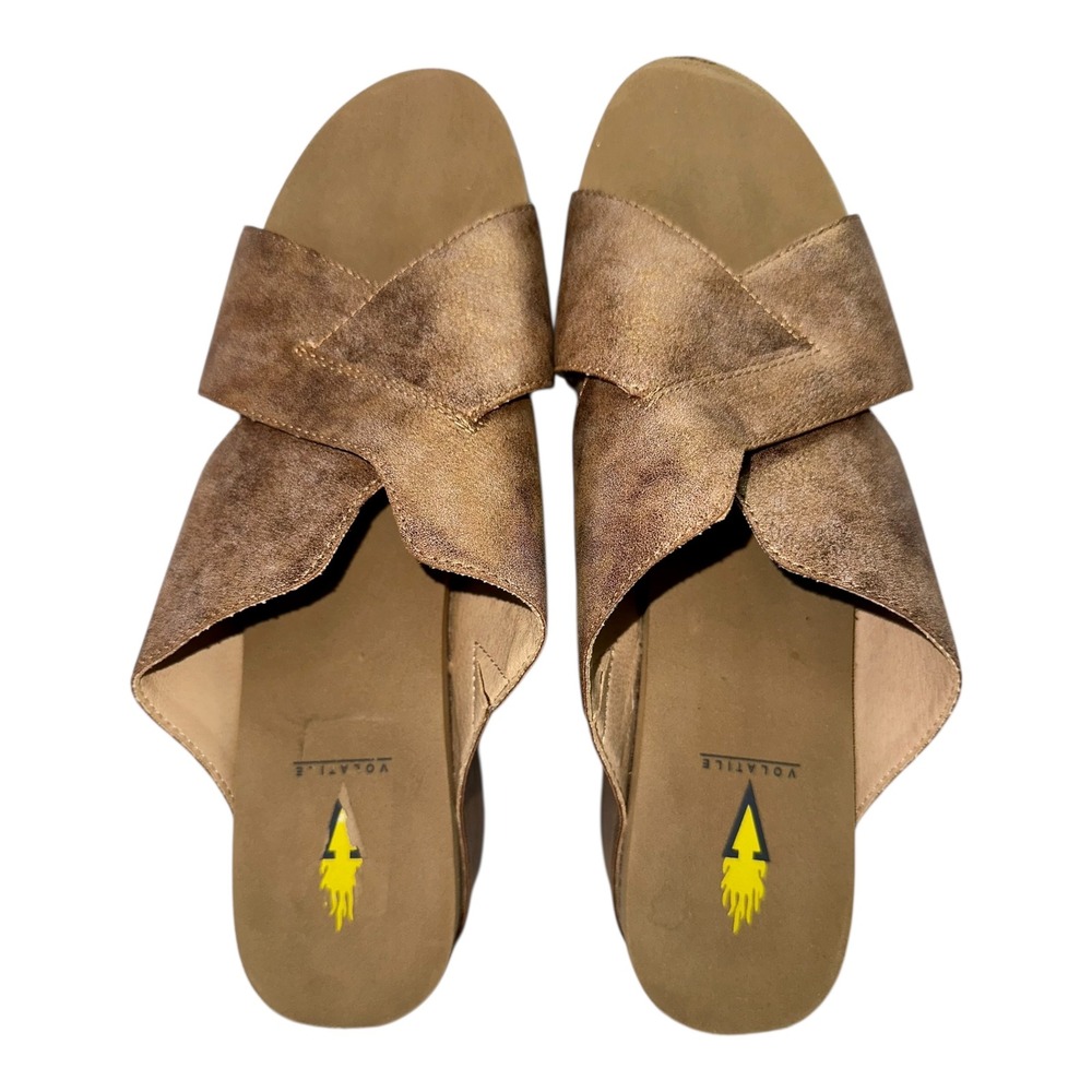 Volatile Cork Wedge‎ Slide Sandals Metallic Bronze Boho Comfort Womens 10